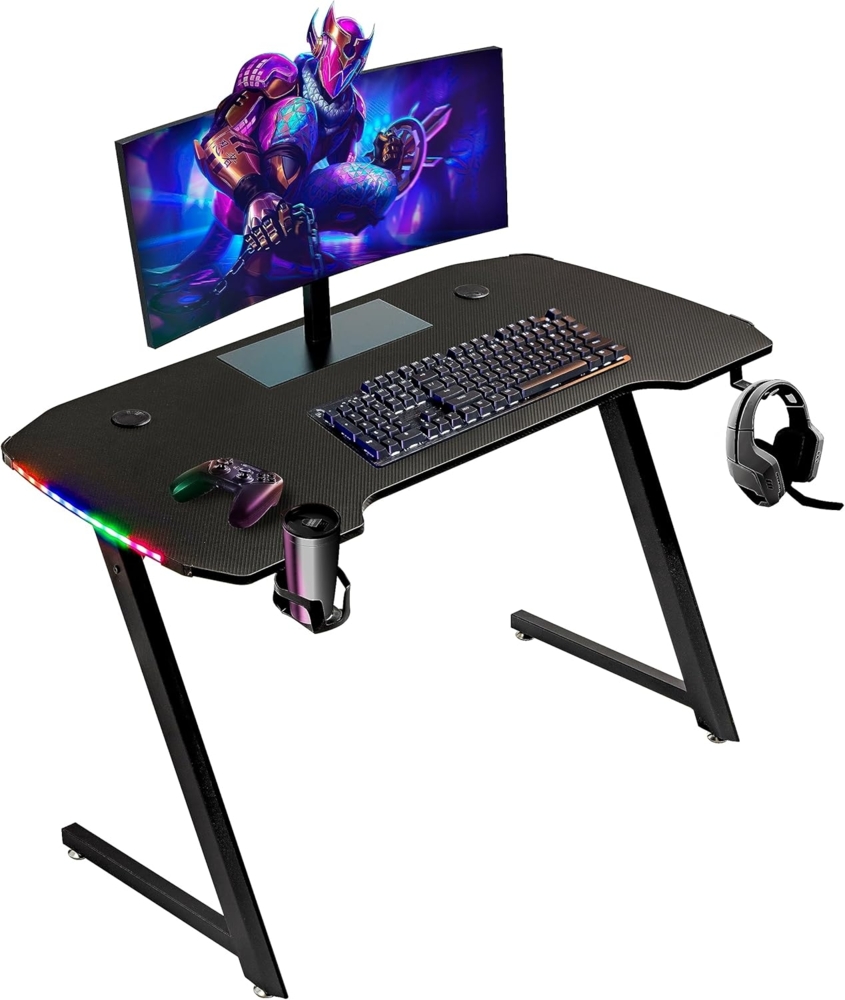 Baroni Home Gaming Schreibtisch, Holzwerkstoff Legierter Stahl, grau, 120x60 cm + Luci Led Bild 1