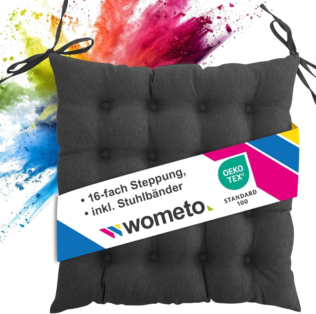 wometo Stuhlkissen Prime 40x40, OEKO-TEX®, Sitzkissen mit Steppung & Bändern Bild 1