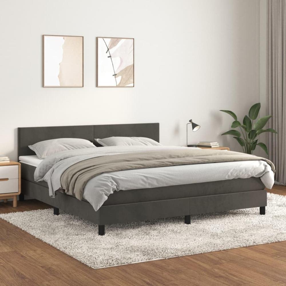 vidaXL Boxspringbett mit Matratze Dunkelgrau 160x200 cm Samt 3141192 Bild 1