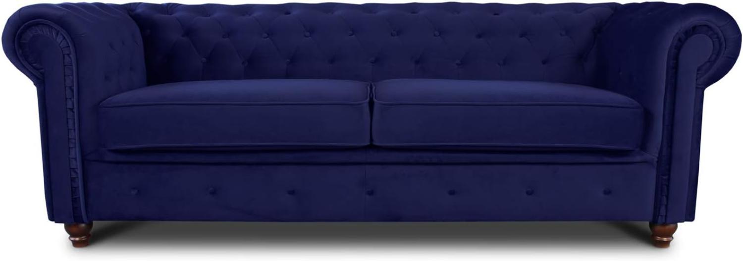 Sofa Chesterfield Asti 3-Sitzer, Couch 3-er, Glamour Design, Couchgarnitur, Sofagarnitur, Holzfüße, Polstersofa - Wohnzimmer, Velours (Dunkelblau (Velvet 86)) Bild 1