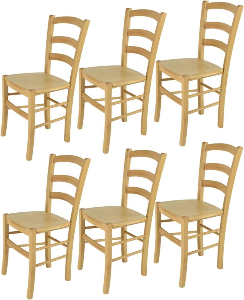 Tommychairs - 6er Set Stühle Venice für Küche und Esszimmer, robuste Struktur aus lackiertem Buchenholz im Farbton Naturfarben und Sitzfläche aus Holz Bild 1