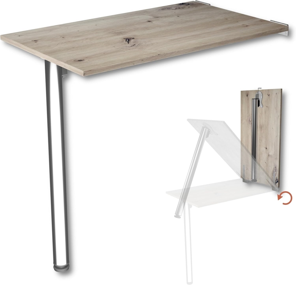 KDR Produktgestaltung Wandklapptisch Schreibtisch Tischplatte 80x50 cm in Eiche astig Klapptisch Esstisch Küchentisch für die Wand Höhe Tisch 74 cm zur Wandmontage mit Tischbein klappbar Bild 1