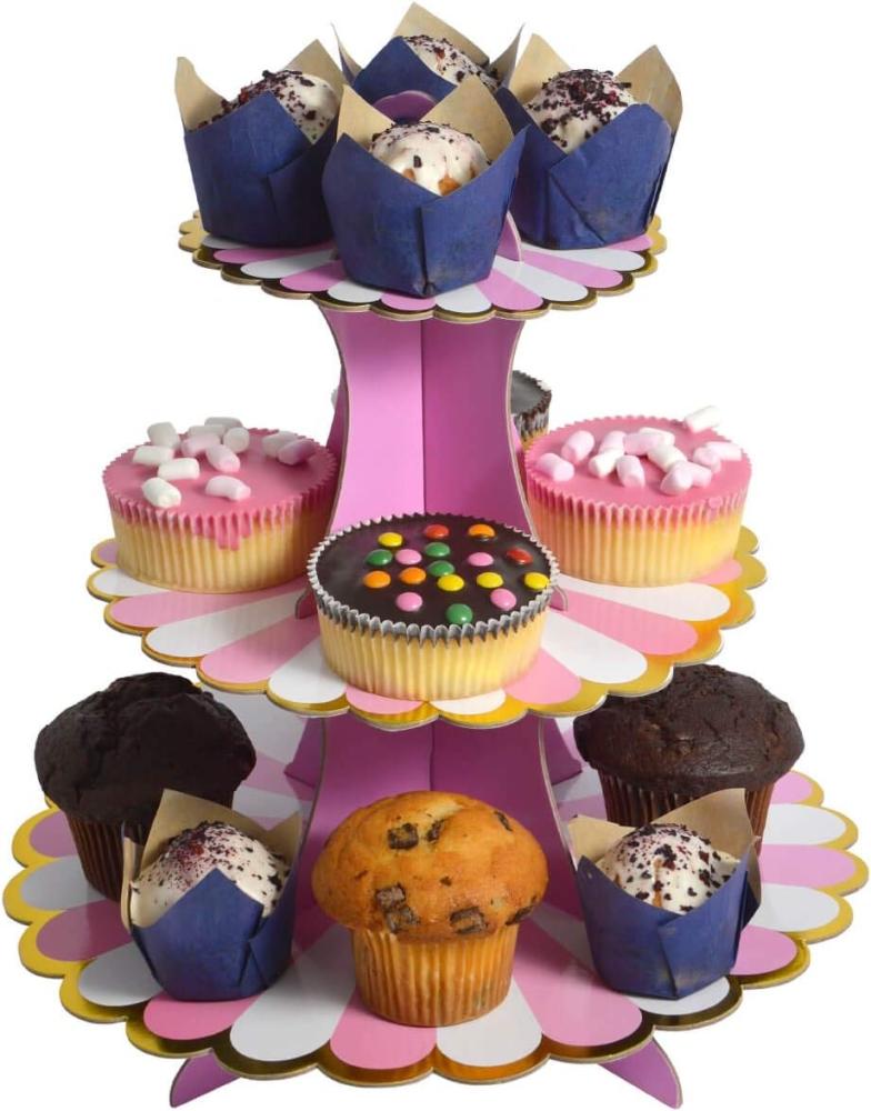 Etagere 3 Etagen Muffin Deko Cupcake Ständer Pappe 3-stöckig rosa Bild 1