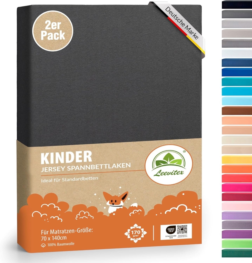 leevitex® Spannbettlaken Spannbettlaken Kinder Spannbettlaken Premium 170 g/m², Gummizug: Rundumgummizug, (2 Stück), schwer & blickdicht, 100% Baumwolle, 70 x 140 cm Bild 1