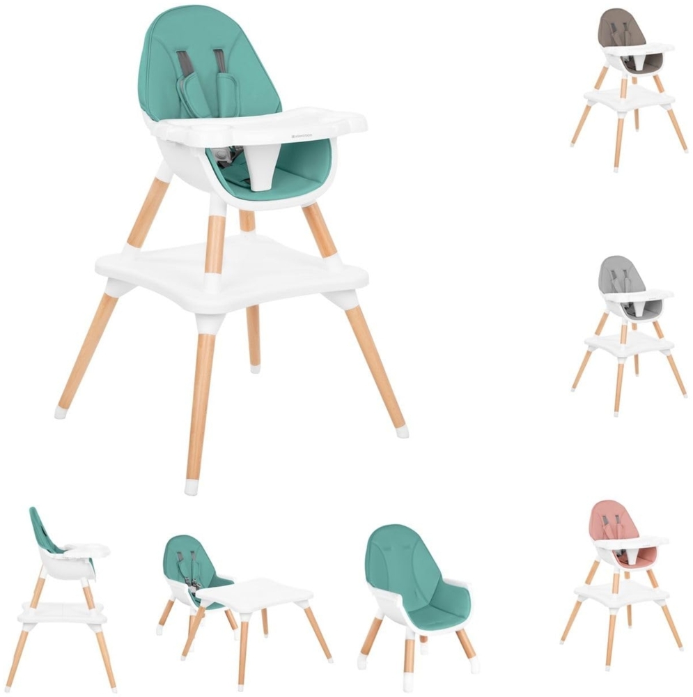 Kikkaboo Kinderhochstuhl Multi 3 in 1, Kinderstuhl, Tisch, Holzbeine, umbaubar dunkelgrün Bild 1