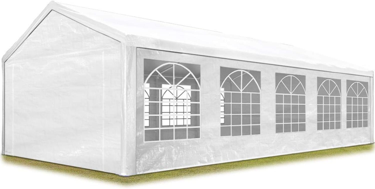 Partyzelt Pavillon 4x10 m in weiß PE Plane 350 N Wasserdicht UV Schutz Festzelt Gartenzelt Bild 1