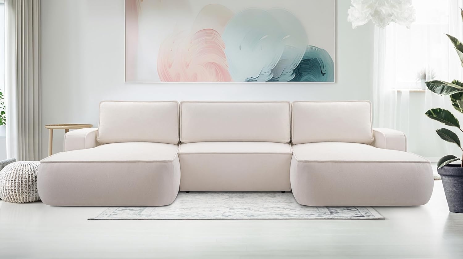 AX LIVING Ablia Sofa U-Form mit Schlaffunktion Cremefarbene 364 cm Bild 1