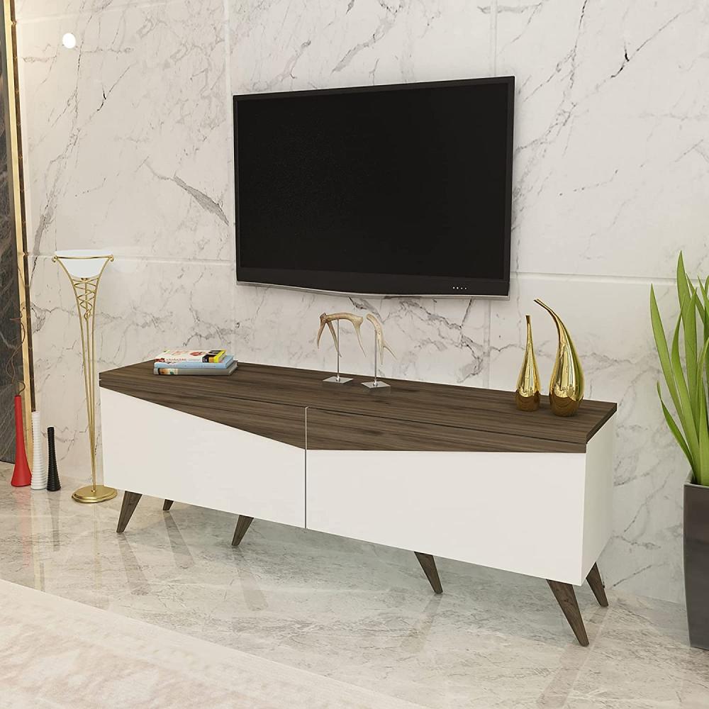 Fernsehtisch Nässjö 46 x 150 x 30 cm Weiß / Walnuss [en. casa] Bild 1