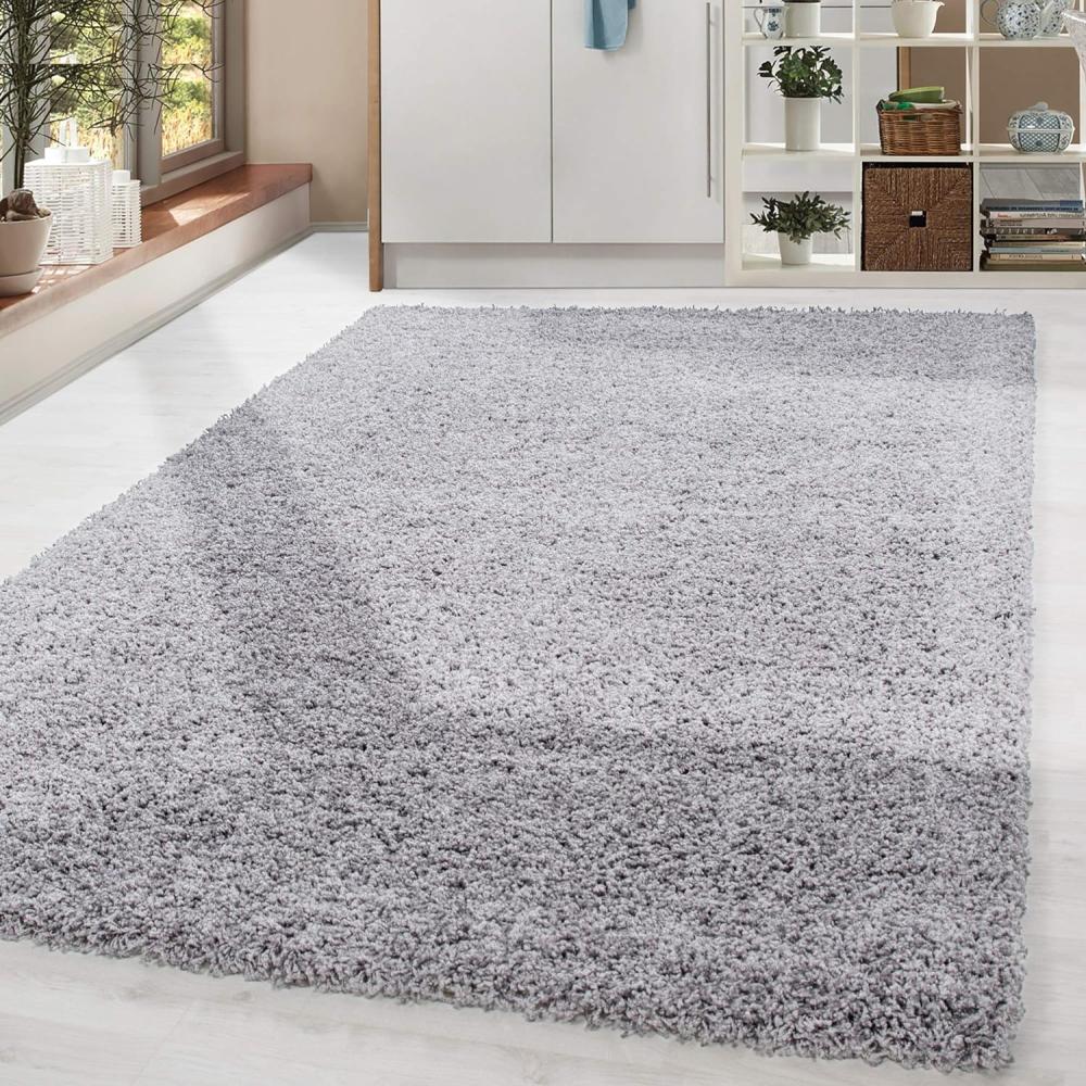 HomebyHome Shaggy Hochflor Teppich Wohnzimmer 120 x 170 cm Hellgrau - Teppich Flauschig, Modern, Plüsch und Extra Weich - Ideal für Schlafzimmer, Esszimmer und als Küchenteppich Bild 1