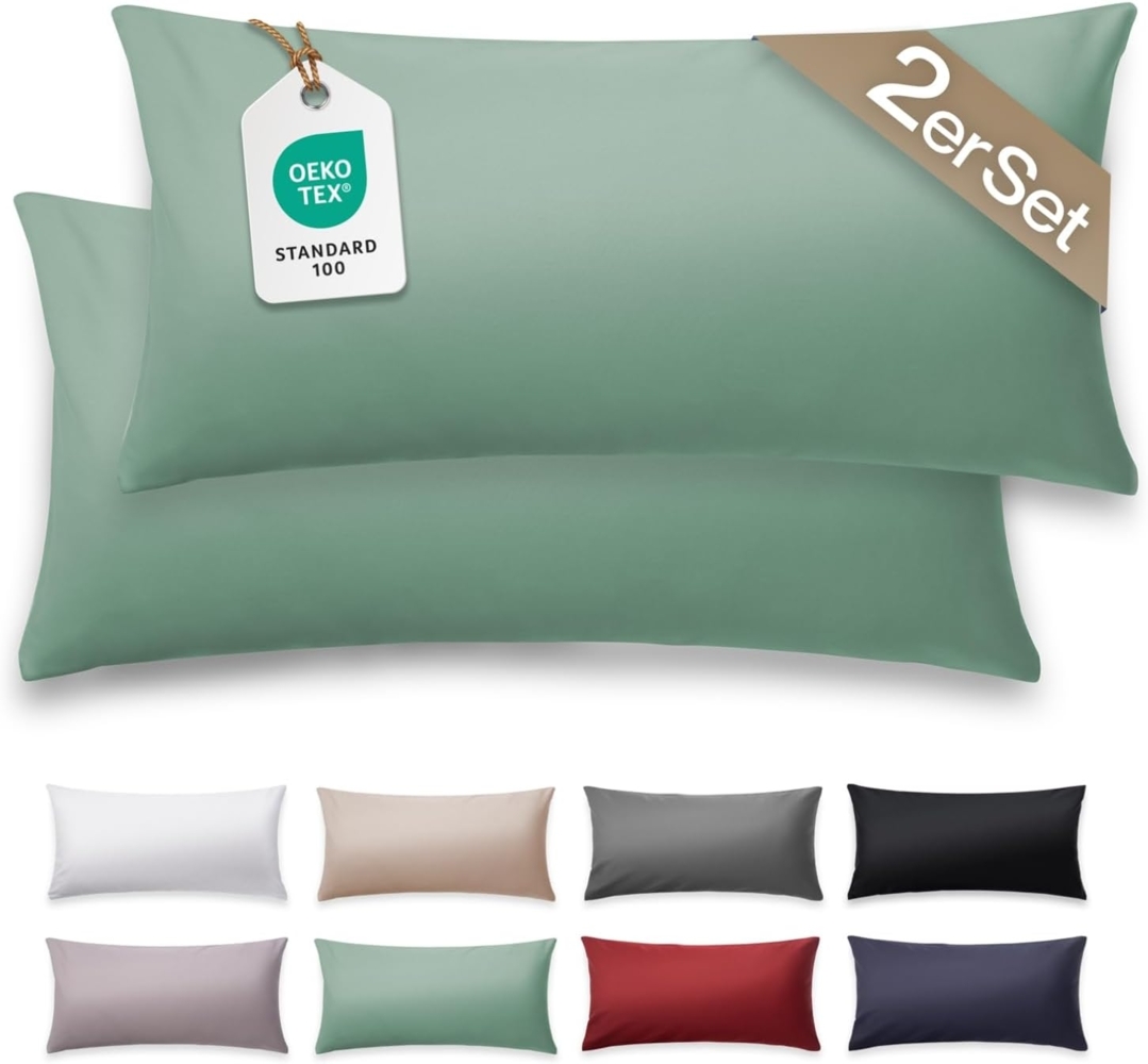 Blumtal Kissenbezüge Premium Mako Satin Kissenbezug, superweich aus 100% Baumwolle, (2 Stück), OEKO-TEX zertifiziert – Glanzoptik & farblich passender Reißverschluss Bild 1