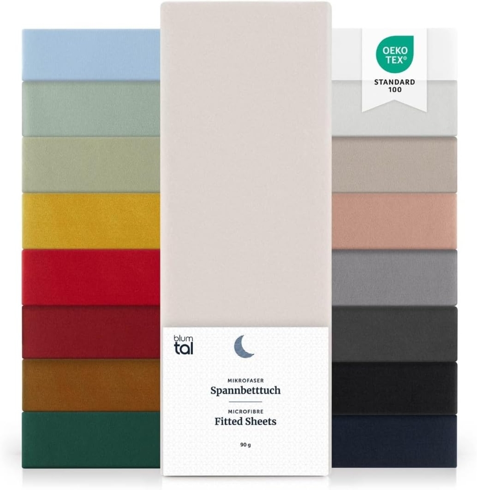 Blumtal® Spannbettlaken 120x200cm - Bettlaken 120x200 aus Microfaser im 2er Set - Oekotex zertifiziertes Spannbetttuch 120x200 - Spannbettlaken 120x200 / Spannleintuch 120x200 - Bettlaken - Elfenbein Bild 1