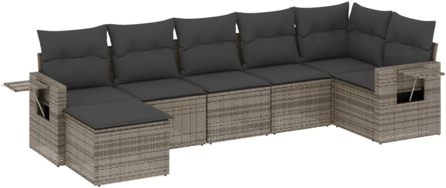 vidaXL 7-tlg. Garten-Sofagarnitur mit Kissen Grau Poly Rattan 3252817 Bild 1