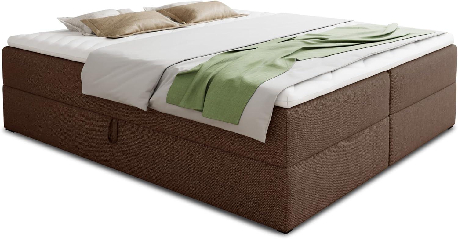 Boxspringbett Base mit 2 Bettkästen - Doppelbett mit Bonell-Matratze und Topper, Polsterbett, Freistehendes Bett (Braun (Inari 24), 140 x 200 cm) Bild 1