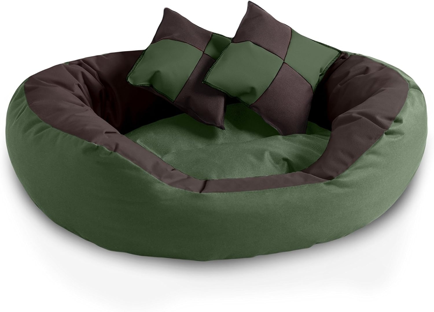 BedDog® 4in1 Hundebett SABA, Wende-Hunde-Kissen oval-rund, großes Hundekörbchen, abwischbares Hundebett mit Rand L, MYSTIC (braun/grün) Bild 1