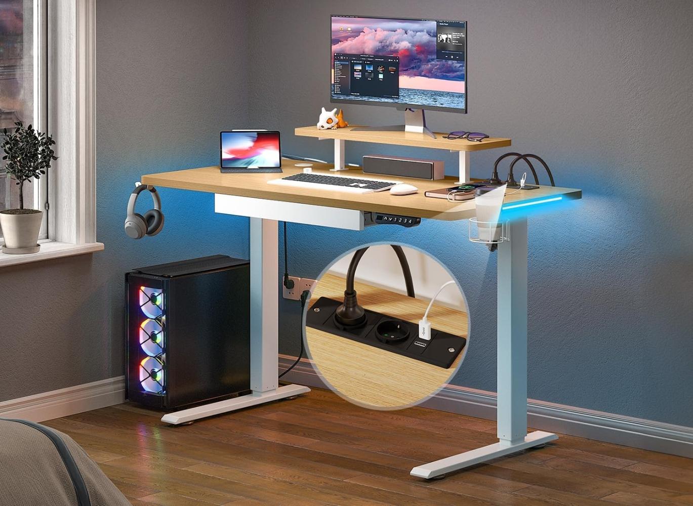 YITAHOME Höhenverstellbarer Schreibtisch 120x60 cm,Schreibtisch Höhenverstellbar Elektrisch mit Steckdose,Ergonomischer Steh-Sitz Tisch mit Vierteilige Tischplatte, Computertisch mit Memory Funktion Bild 1