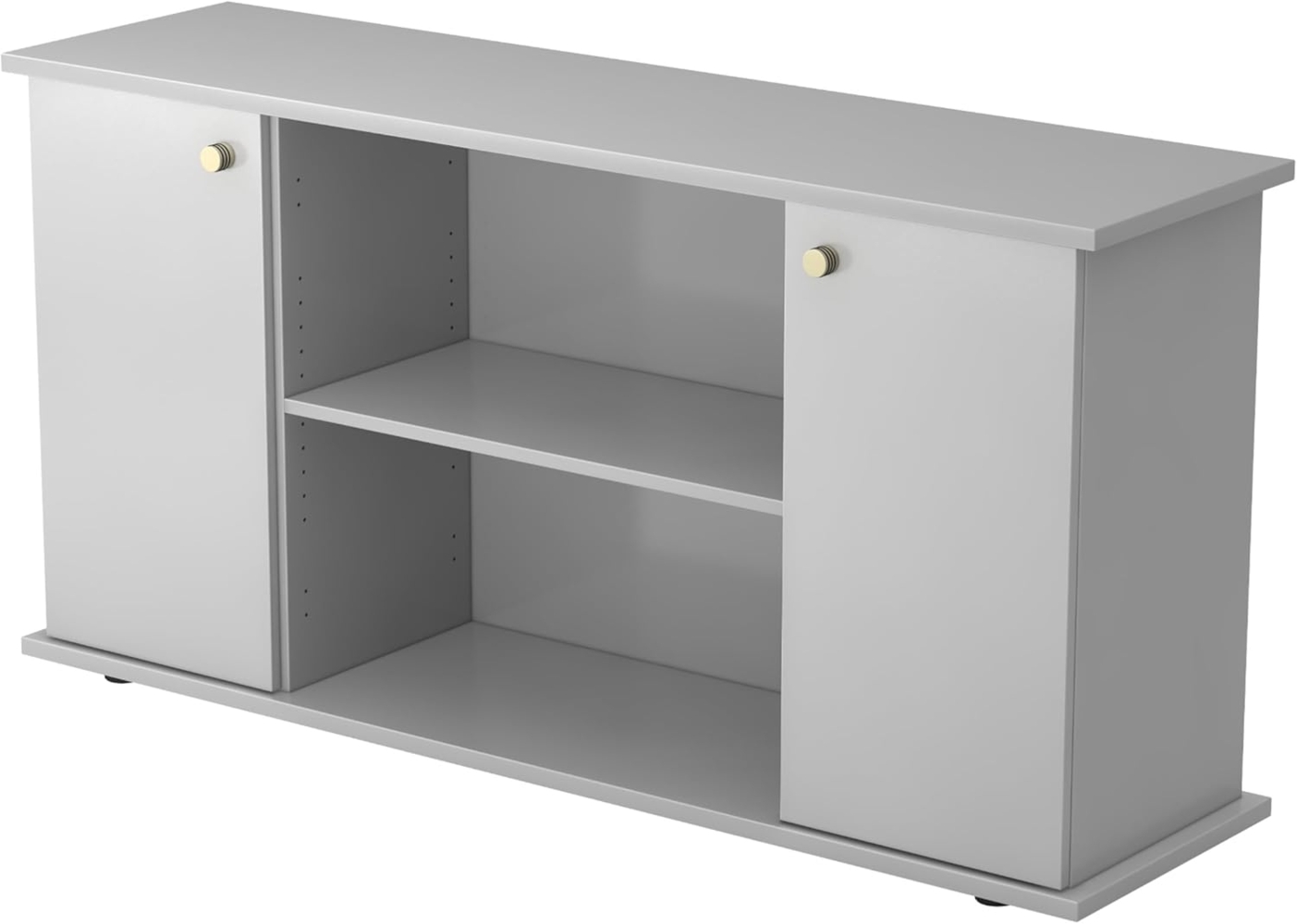 bümö Sideboard grau mit Flügeltüren & Regal - Büromöbel Sideboard Holz 166cm breit, 45cm schmal, Büro Schrank für Flur oder als Wohnzimmer-Kommode mit Streifengriff, SB2T-5-5-SG Bild 1