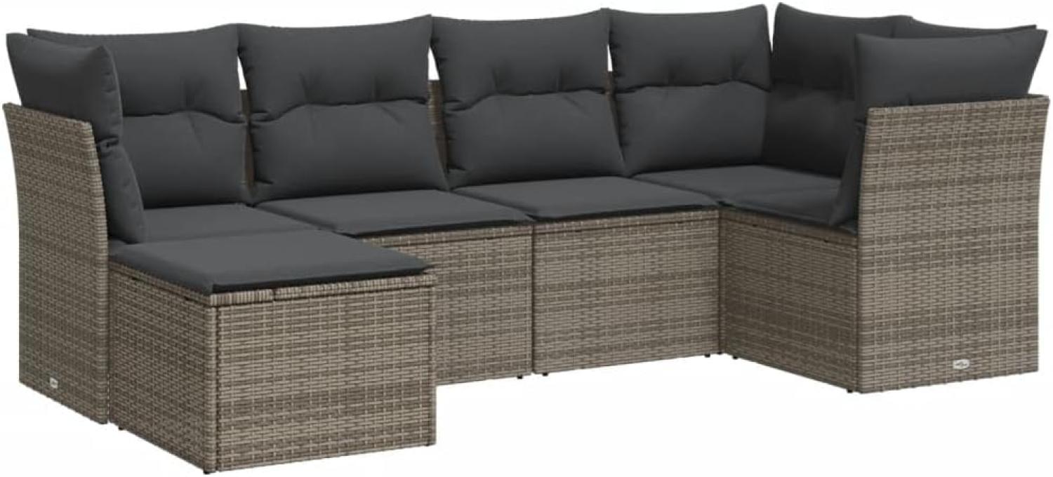 vidaXL 6-tlg. Garten-Sofagarnitur mit Kissen Grau Poly Rattan 3217950 Bild 1