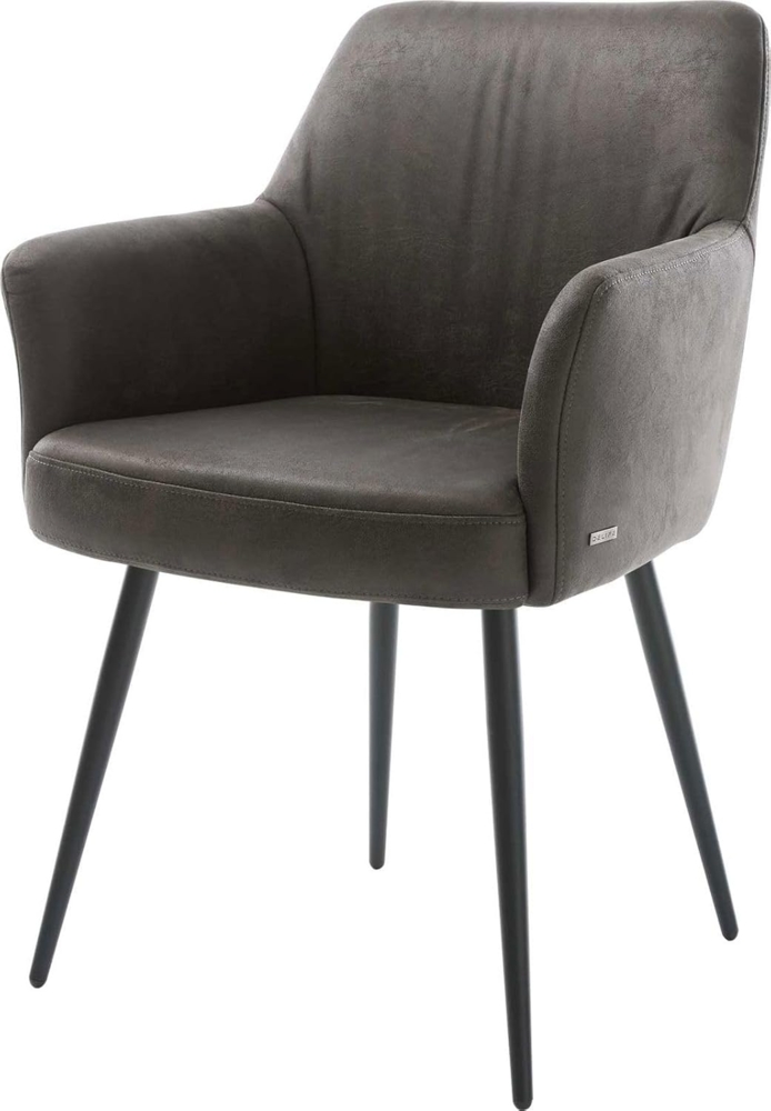 Esszimmerstuhl Xana-Flex mit Armlehnen Mikrofaser Anthrazit Vintage 4-Fuß konisch Schwarz Taschenfederkern Bild 1