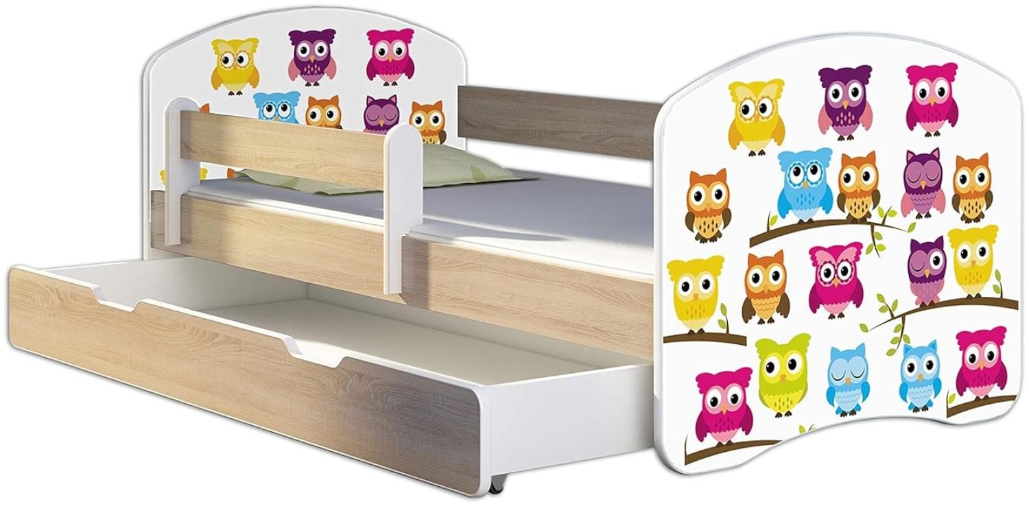 Kinderbett Jugendbett mit einer Schublade und Matratze Sonoma mit Rausfallschutz Lattenrost ACMA II 140x70 160x80 180x80 (31 Eule, 180x80 + Bettkasten) Bild 1