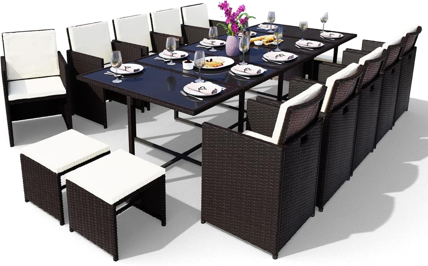 Swing&Harmonie Garten-Essgruppe Poly Rattan Sitzgruppe Esstisch Lounge Gartenmöbel, (Sitzgarnitur, Tisch, Stühle, Hocker Garnitur Set) Bild 1