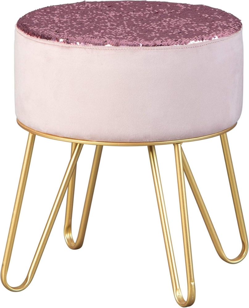 Hocker 'Belize' Samt altrosa mit Fußgestell aus Metall Bild 1