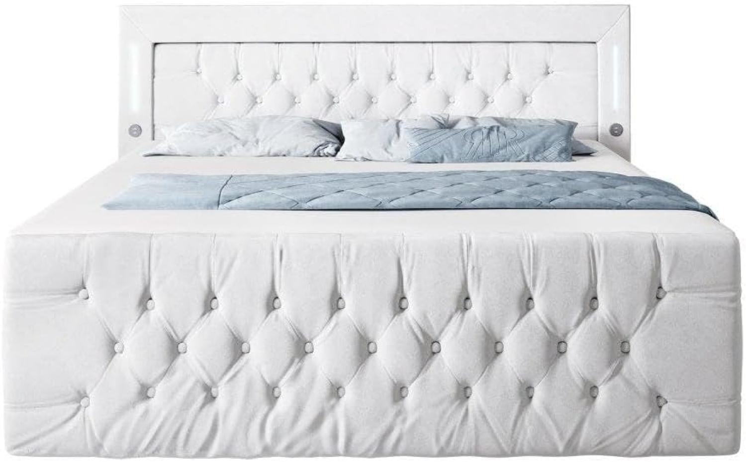 Boxspringbett Queen mit LED, USB und Stauraum 200x200 Weiß H2 Bild 1