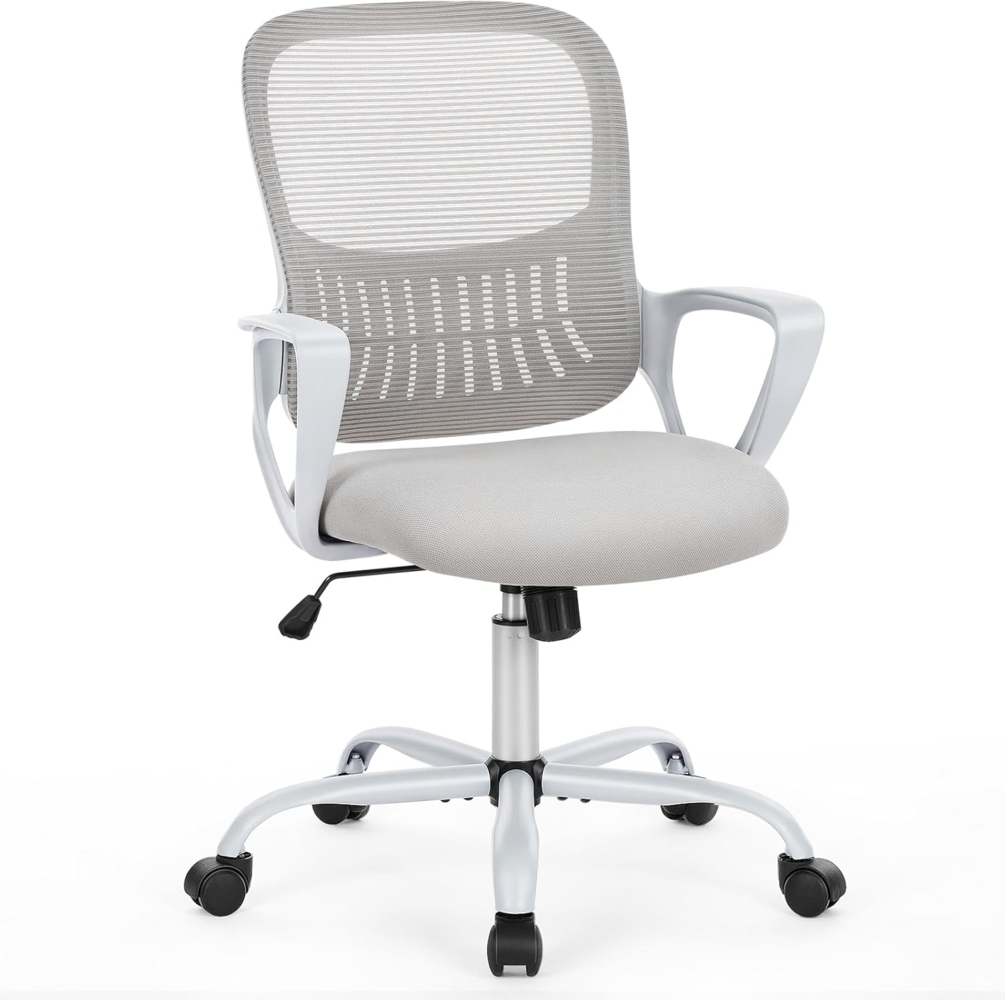 Sweetcrispy Bürostuhl Ergonomisch, Schreibtischstuhl mit Lendenwirbelstütze, Verstellbaren Armlehnen Drehstuhl, Höhenverstellbarer Office Chair, Bürostühle Geeignet für Büro und Schlafzimmer (Grau) Bild 1