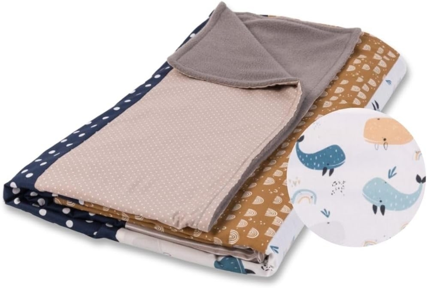 ULLENBOOM ® Kinderdecke 100x135 cm Wale (Made in EU) - Babydecke aus 100% OEKO TEX Baumwolle & Fleece, ideal als Kuscheldecke Bild 1