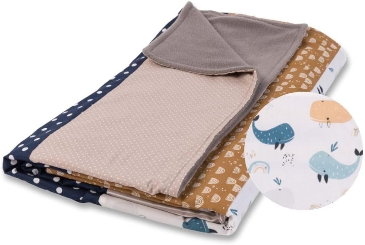 ULLENBOOM ® Kinderdecke 100x135 cm Wale (Made in EU) - Babydecke aus 100% OEKO TEX Baumwolle & Fleece, ideal als Kuscheldecke Bild 1