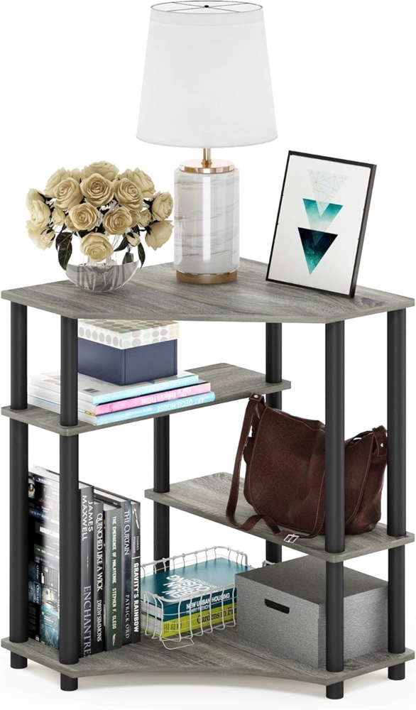 Furinno Turn-N-Tube Platzsparender Eckschreibtisch mit Regalen, Französische Eiche/Schwarz, 57. 2 (Breite) x 72. 4 (Höhe) x 56 (Tiefe) cm Bild 1