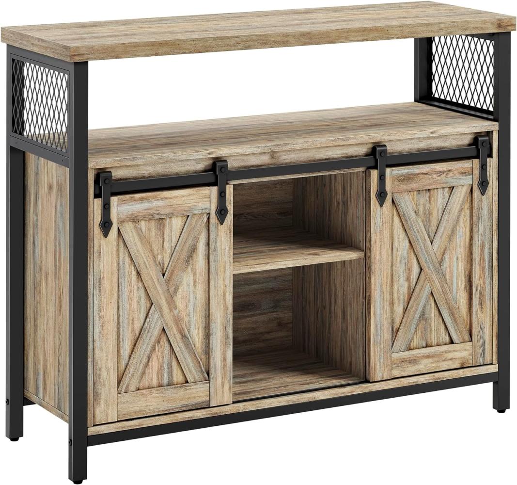 Vasagle Sideboard, Küchenschrank, Aufbewahrungsschrank, mit 2 Schiebetüren, 33 x 100 x 80 cm, verstellbare Ablagen, für Wohnzimmer, türkisbraun-tintenschwarz LSCDE092B60 Bild 1