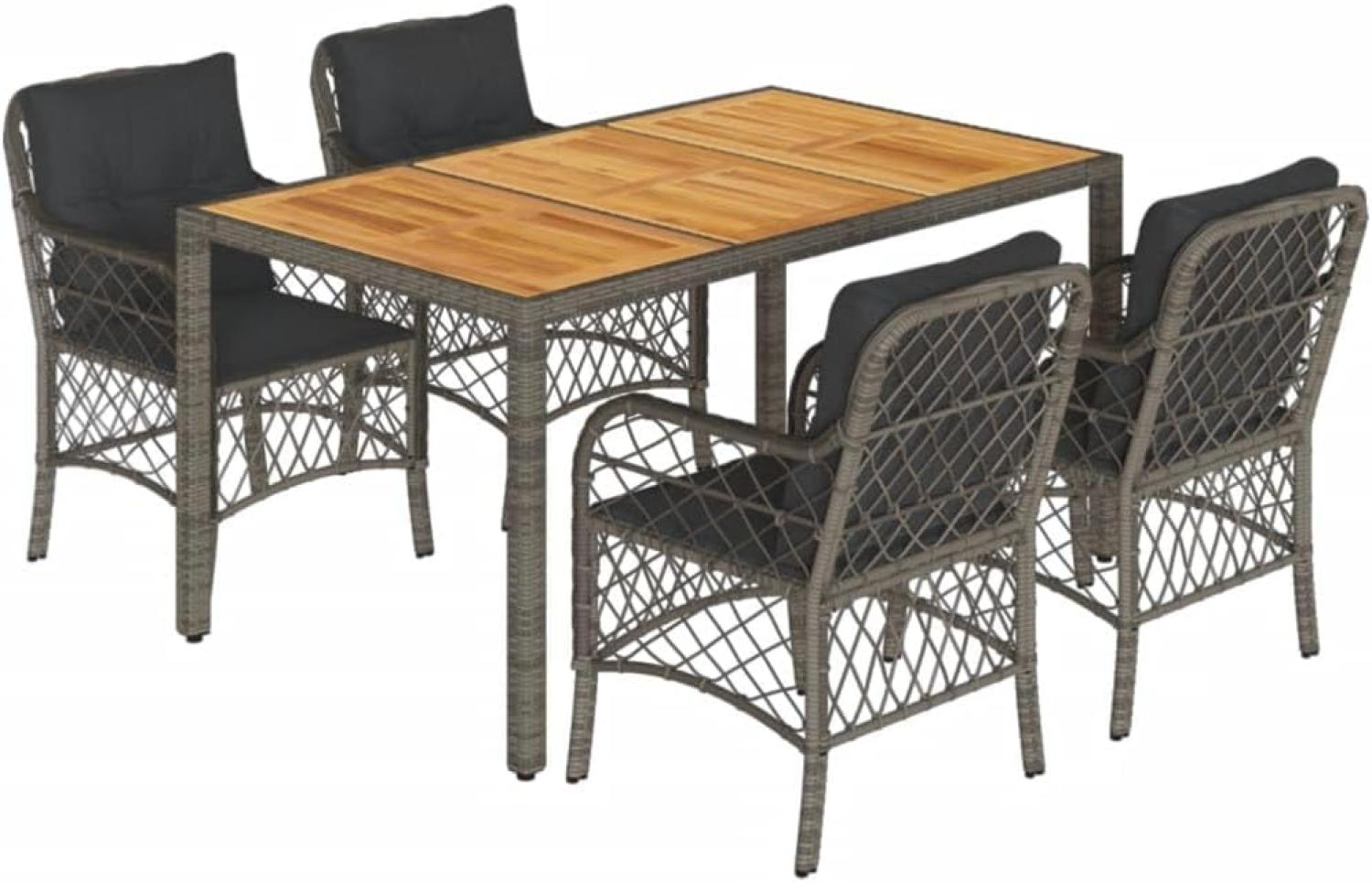 vidaXL 5-tlg. Garten-Essgruppe mit Kissen Grau Poly Rattan 3212050 Bild 1