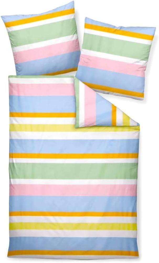 Janine J.D. Mako-Satin Bettwäsche 240x220 Streifen blau gelb grün bunt 87069-09 Bild 1