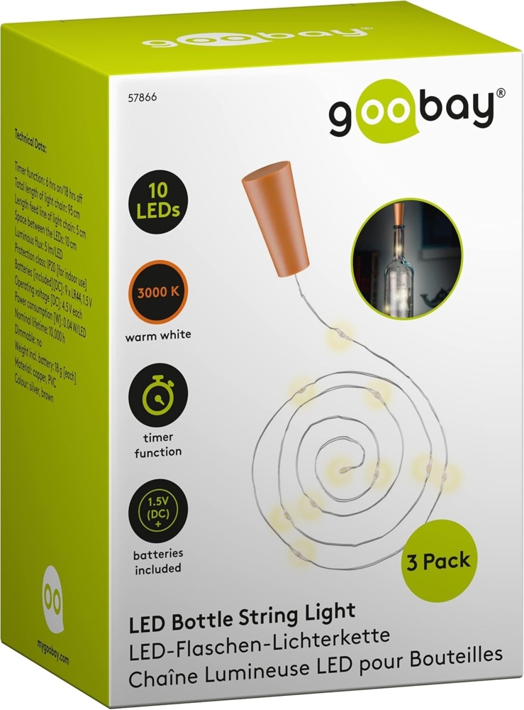 Goobay 3 x 10 LED bottle light chain incl. timer silver Bild 1