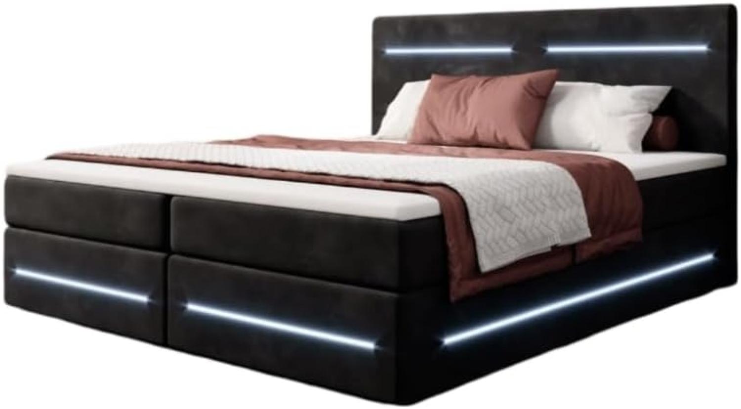 Boxspringbett Lara mit Stauraum und LED (Samt) 140x200 Schwarz H3 Bild 1