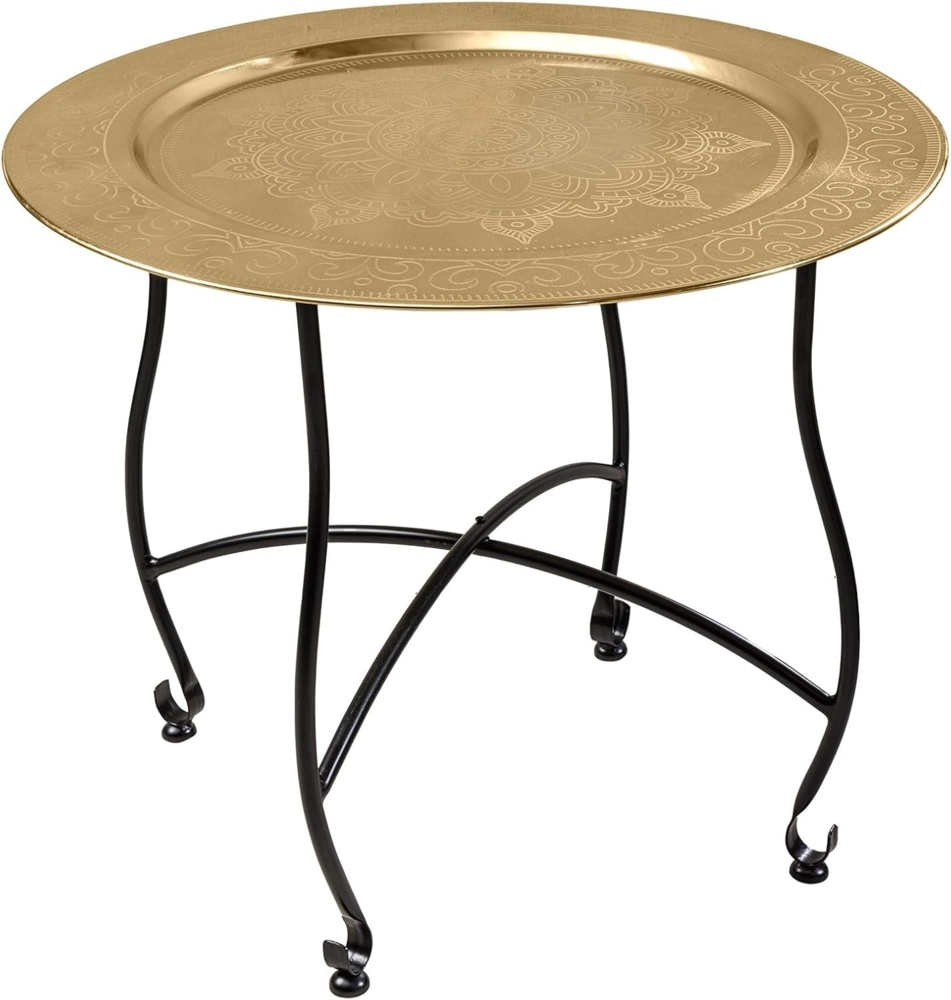 riess-ambiente Couchtisch MARRAKESCH Ø60cm messing gold · Wohnzimmertisch aus Metall (Einzelartikel, 1-St), Teetisch · rund · abnehmbares Tablett · handmade · orientalisch Bild 1