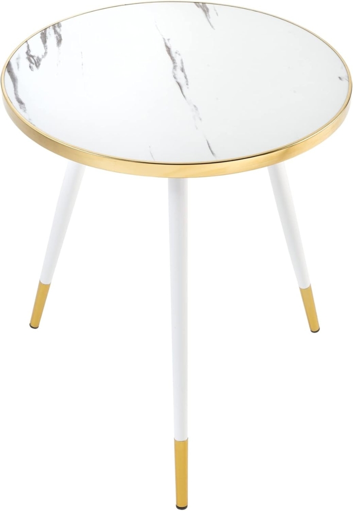 riess-ambiente Beistelltisch PARIS Ø45cm weiß / gold (Einzelartikel, 1-St), Wohnzimmer · Acrylglas · Metall · rund · Marmor-Design · Retro Bild 1