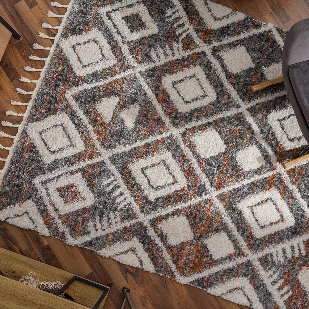 Paco Home Hochflor-Teppich Monza 654, rechteckig, Höhe: 34 mm, meliert, Rauten Muster, 3D-Effekt, mit Fransen Bild 1