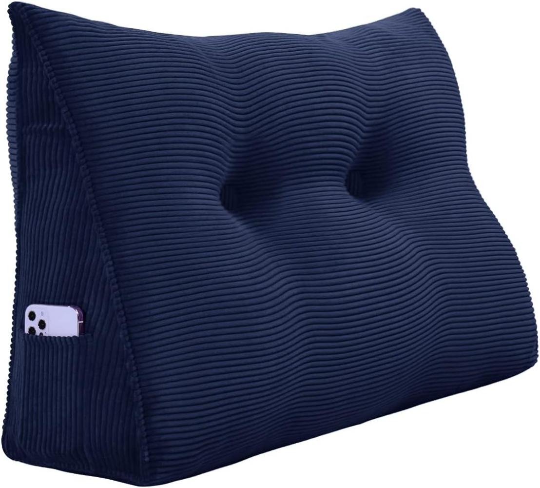 VERCART Großes Keilkissen, Langes Lesekissen, Bettruhe Rückenkissen, Dreieckiges Liegekissen, Dekoratives Kopfteilkissen für Tagesbett oder Tiefes Sofa, Cord Marineblau, 80cm Bild 1