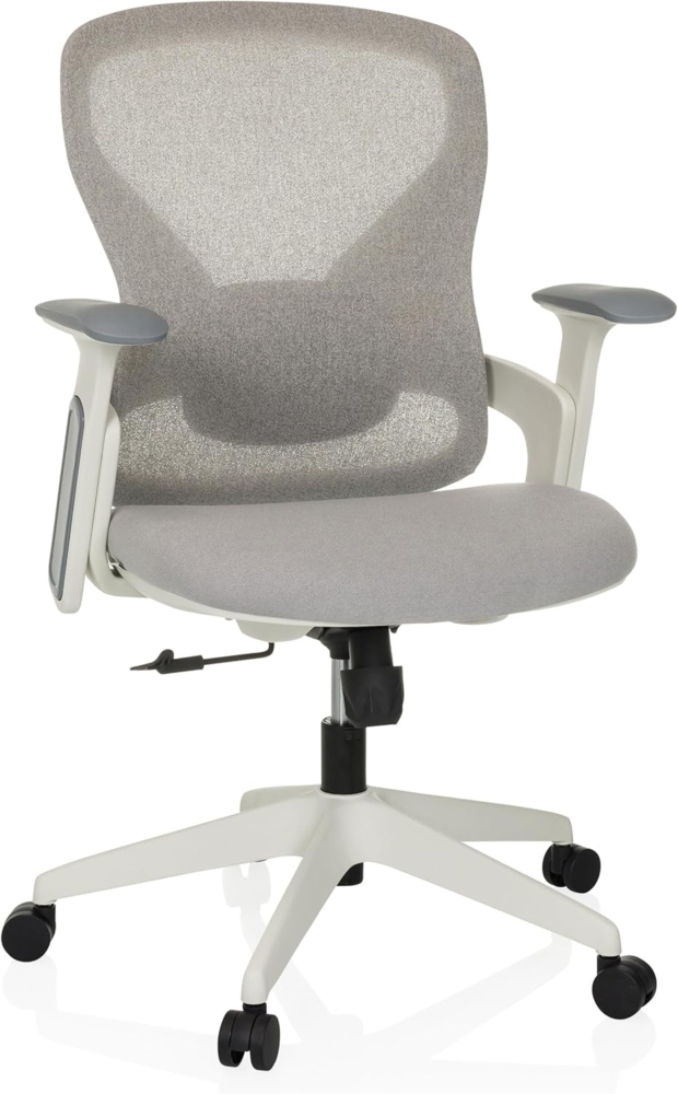 hjh OFFICE Bürostuhl ergonomisch NOWUM Netz-Rückenlehne mit Verstellbarer Lordosenstütze, Abriebfester Stoffbezug, Grau/Weiß Bild 1