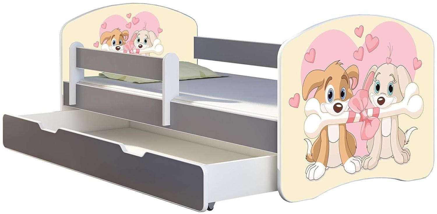ACMA Kinderbett Jugendbett mit Einer Schublade und Matratze Grau mit Rausfallschutz Lattenrost II (12 Welpen, 140x70 + Bettkasten) Bild 1