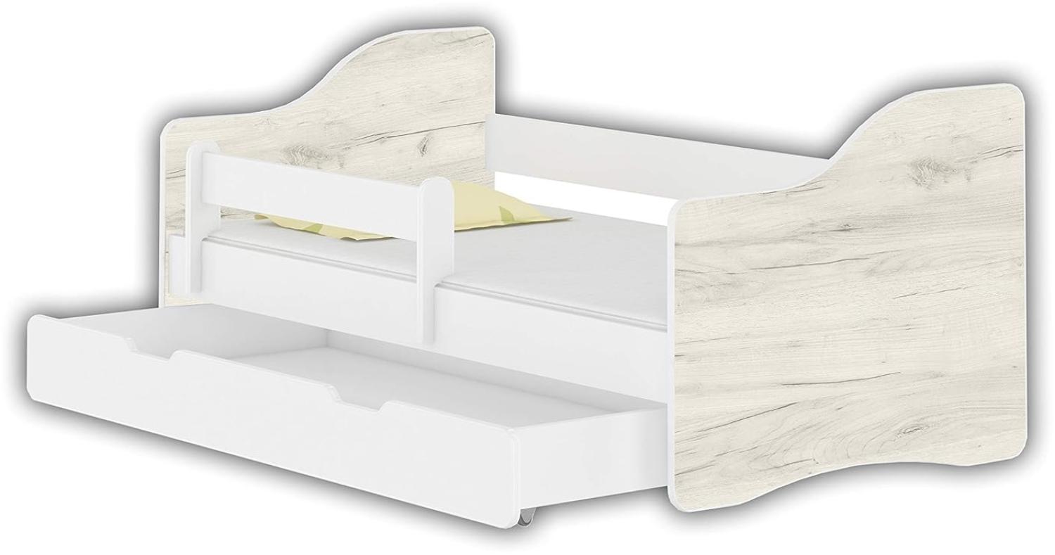 Jugendbett Kinderbett mit einer Schublade mit Rausfallschutz und Matratze Weiß ACMA HAPPY 140x70 160x80 180x80 (Eiche Weiß, 180x80 cm + Schublade) Bild 1