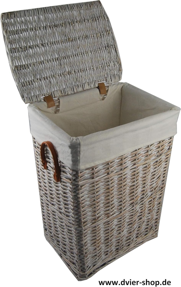 dvier VWWK-01WwRt-a Wäschekorb Wäschetruhe Weide wasch weiß beige mit Deckel Bezug, Korb, Mass: BxTxH 32 x 24 x 48 cm Bild 1