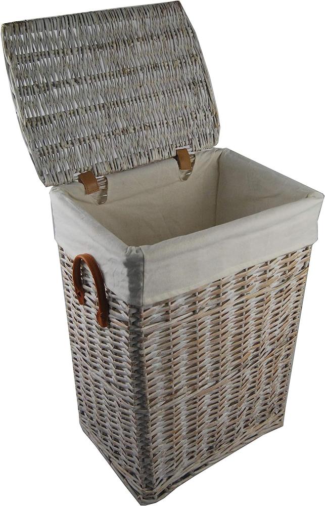 dvier VWWK-01WwRt-a Wäschekorb Wäschetruhe Weide wasch weiß beige mit Deckel Bezug, Korb, Mass: BxTxH 32x24x48cm Bild 1