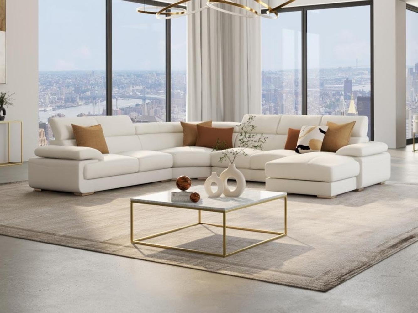 Wohnlandschaft Leder ELEVANTO - Weiß - Ecke Rechts Bild 1