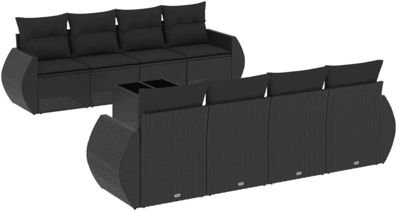 vidaXL 9-tlg. Garten-Sofagarnitur mit Kissen Schwarz Poly Rattan 3253482 Bild 1