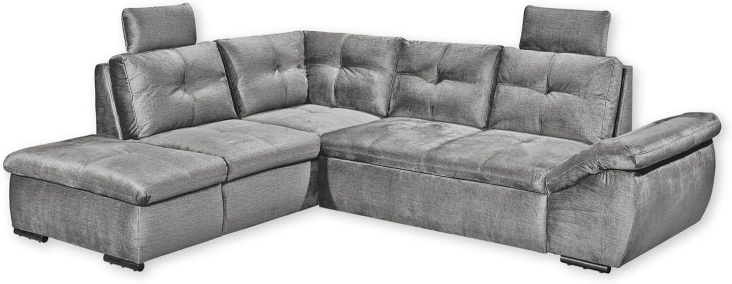 Stella Trading ALIJA Ecksofa mit Schlaffunktion in Grau - Moderne Eckcouch mit Bettkasten und verstellbaren Armlehnen - 265 x 84 (107) x 217 cm (B/H/T) Bild 1