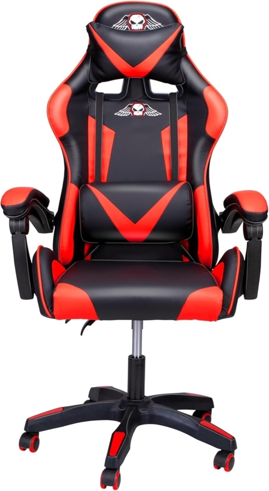 No Fear Gaming Stuhl - Bürostuhl - Gaming-Zubehör - Höhenverstellbar 46 bis 56 cm - Nacken- und Rückenkissen - Rot/Schwarz Bild 1