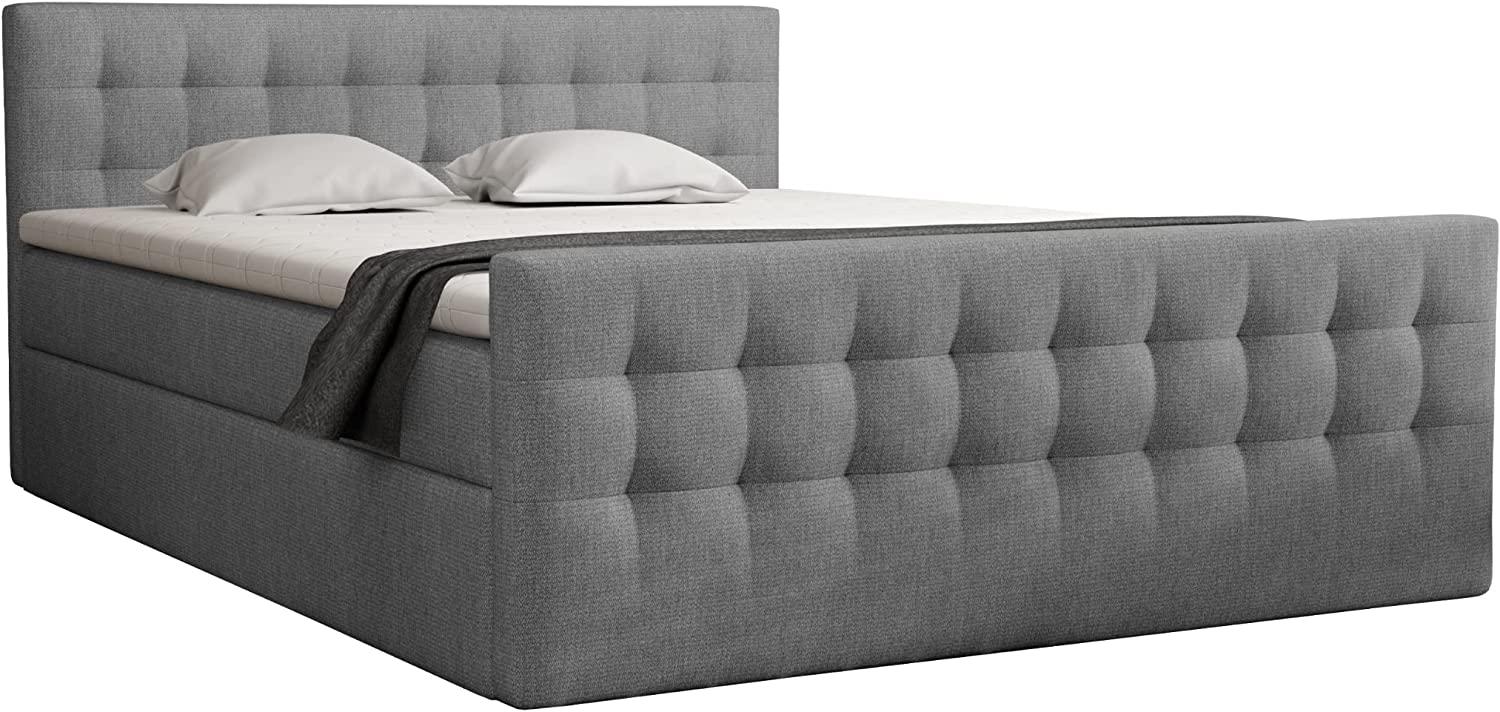 FEDVE Boxspringbett 200x200 Dunkelgrau – Pumikas – Große Doppelbett zum Schlafzimmer – Gestepptes Kopfteil Bett mit Matratze – Stabiles und Gemütlich Bett für Viele Jahr Bild 1