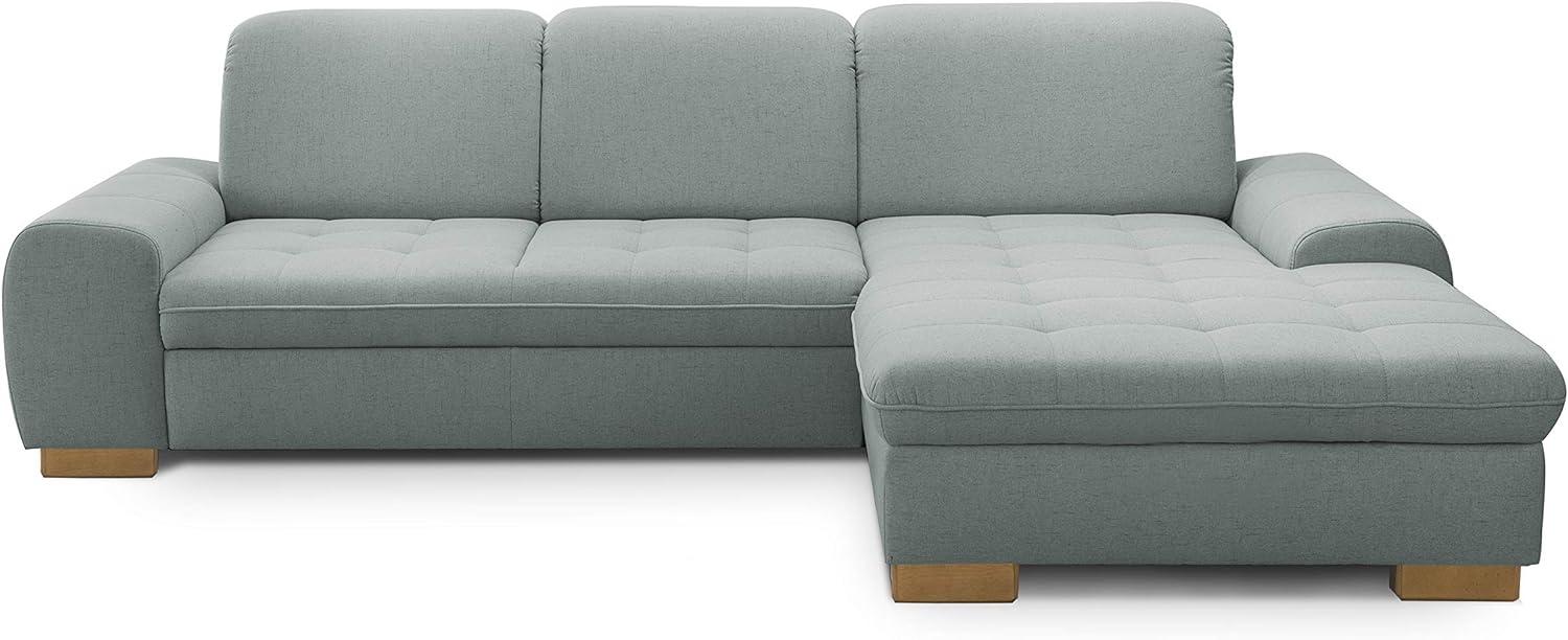 CAVADORE Sofaecke Lexi im Landhausstil / Sofa in L-Form mit XXL-Longchair rechts & Federkern / Inkl. Kopfteilverstellung / 275x82-99x173 / Flachgewebe: Hellblau Bild 1